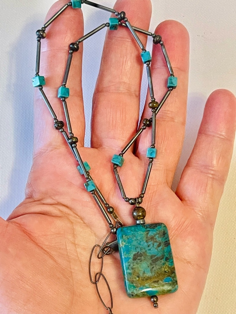 VTG NATIVE AMERICAN STERLING
SILVER TURQUOISE NECKLACE
PENDANT 18-20” 18g